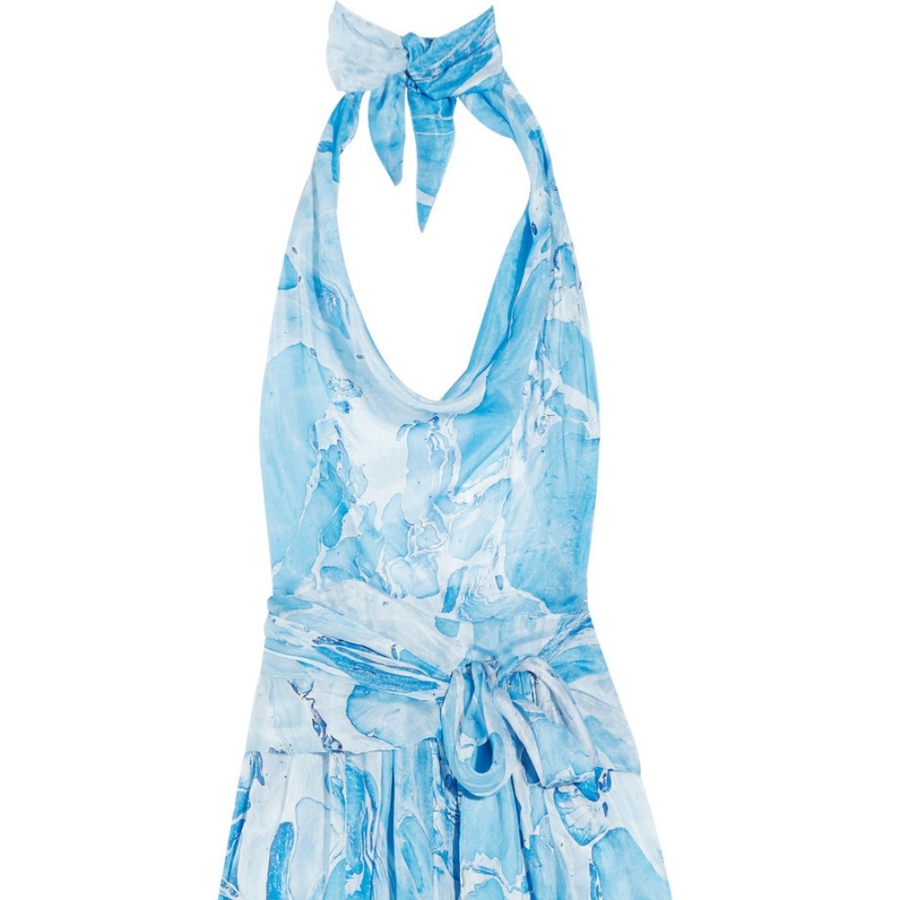 TARA MATTHEWS Silk Georgette Wrap Halter Dress